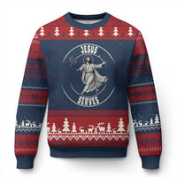 Christian Tennis Funny Gift For Believers Ugly Christmas Sweater Jesus Serves - Wonder Print Shop
