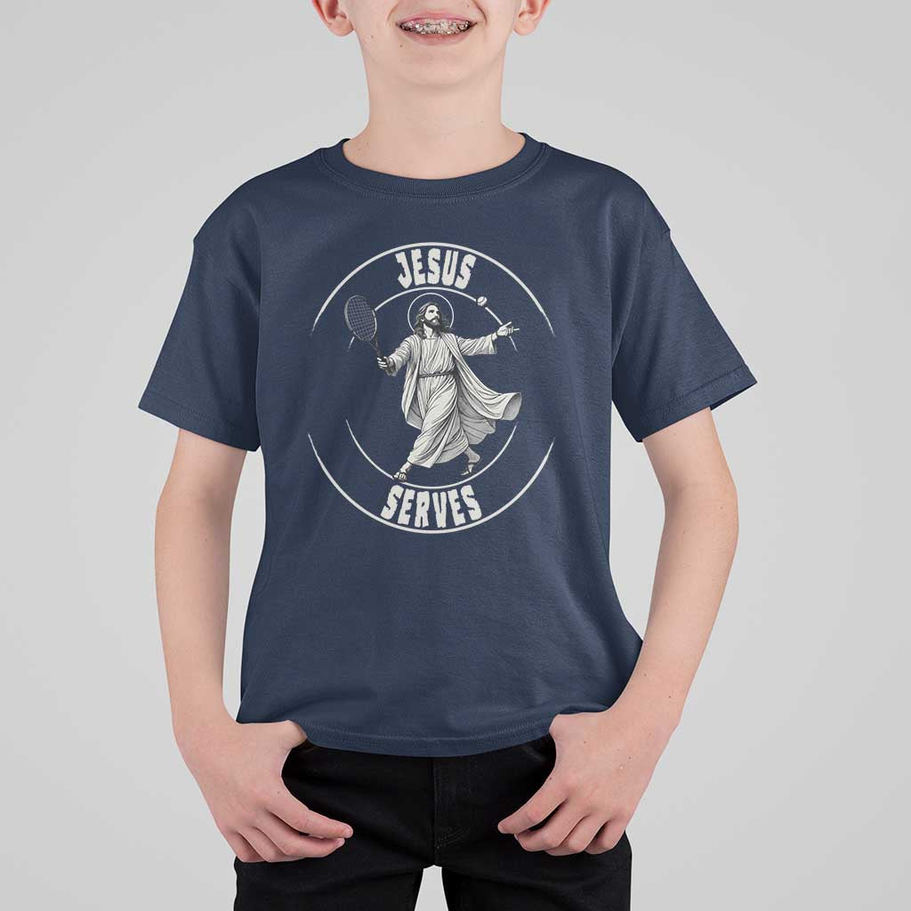 Christian Tennis Funny Gift For Believers T Shirt For Kid Jesus Serves - Wonder Print Shop