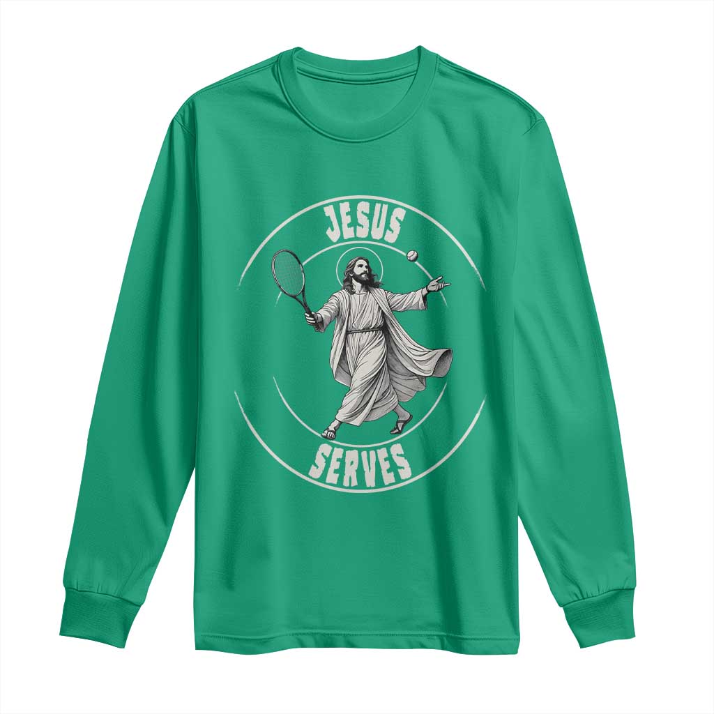 Christian Tennis Funny Gift For Believers Long Sleeve Shirt Jesus Serves - Wonder Print Shop