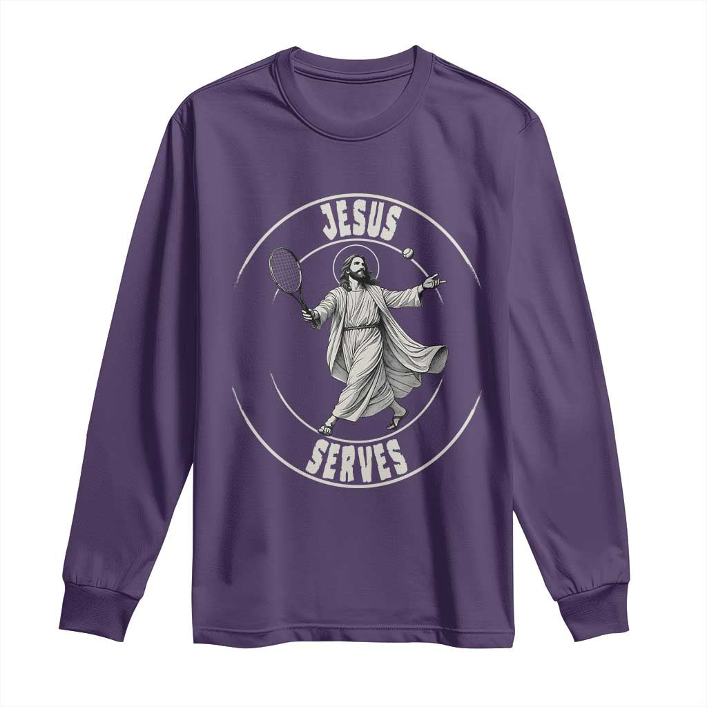 Christian Tennis Funny Gift For Believers Long Sleeve Shirt Jesus Serves - Wonder Print Shop