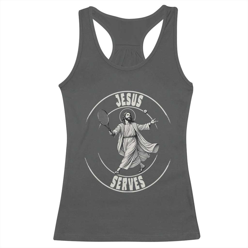 Christian Tennis Funny Gift For Believers Racerback Tank Top Jesus Serves - Wonder Print Shop