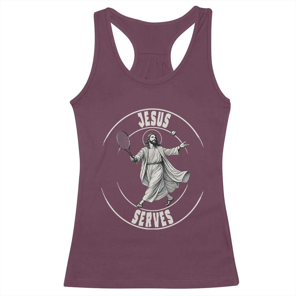 Christian Tennis Funny Gift For Believers Racerback Tank Top Jesus Serves - Wonder Print Shop