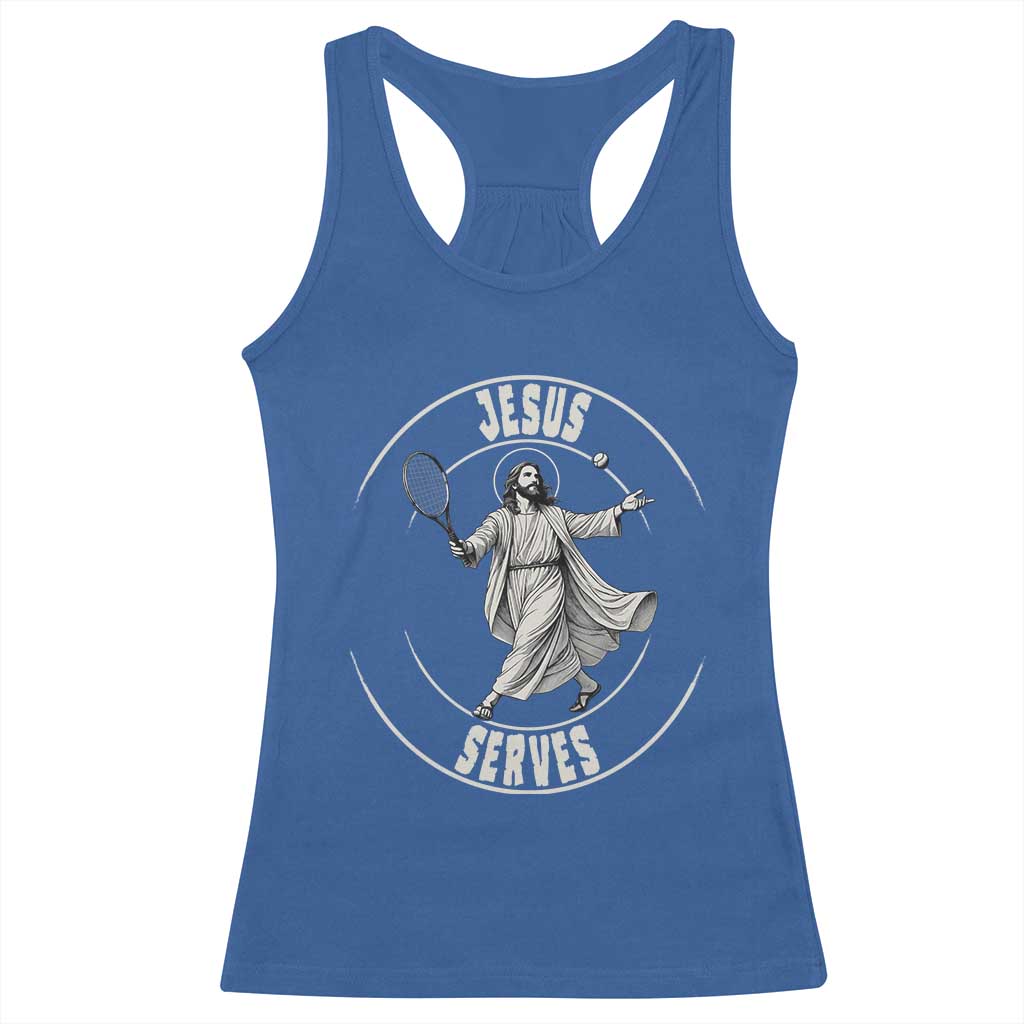 Christian Tennis Funny Gift For Believers Racerback Tank Top Jesus Serves - Wonder Print Shop