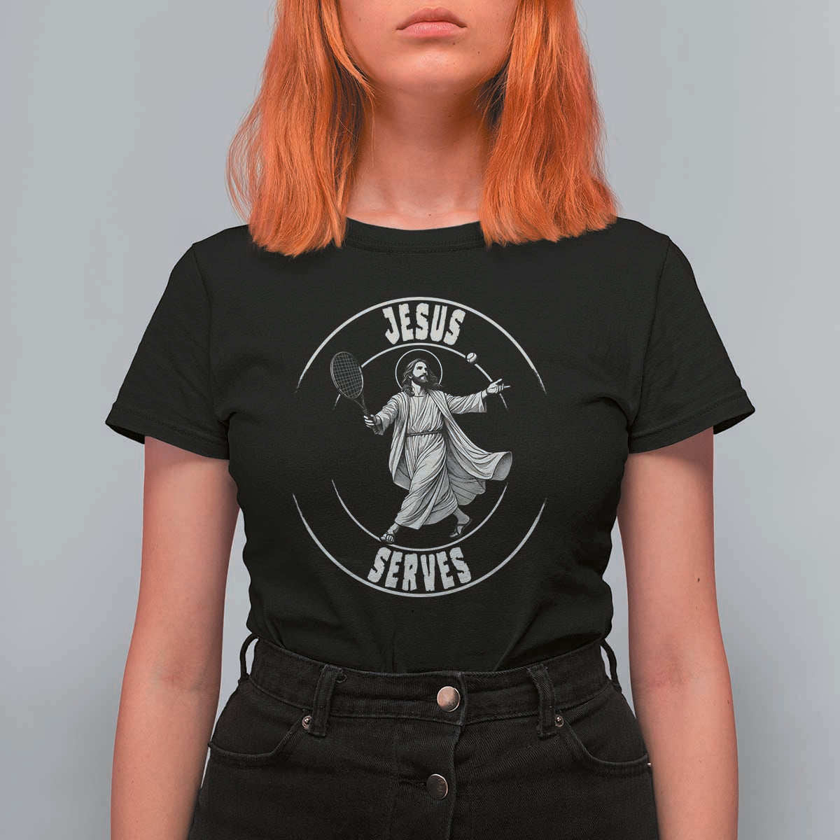 Christian Tennis Funny Gift For Believers T Shirt For Women Jesus Serves - Wonder Print Shop
