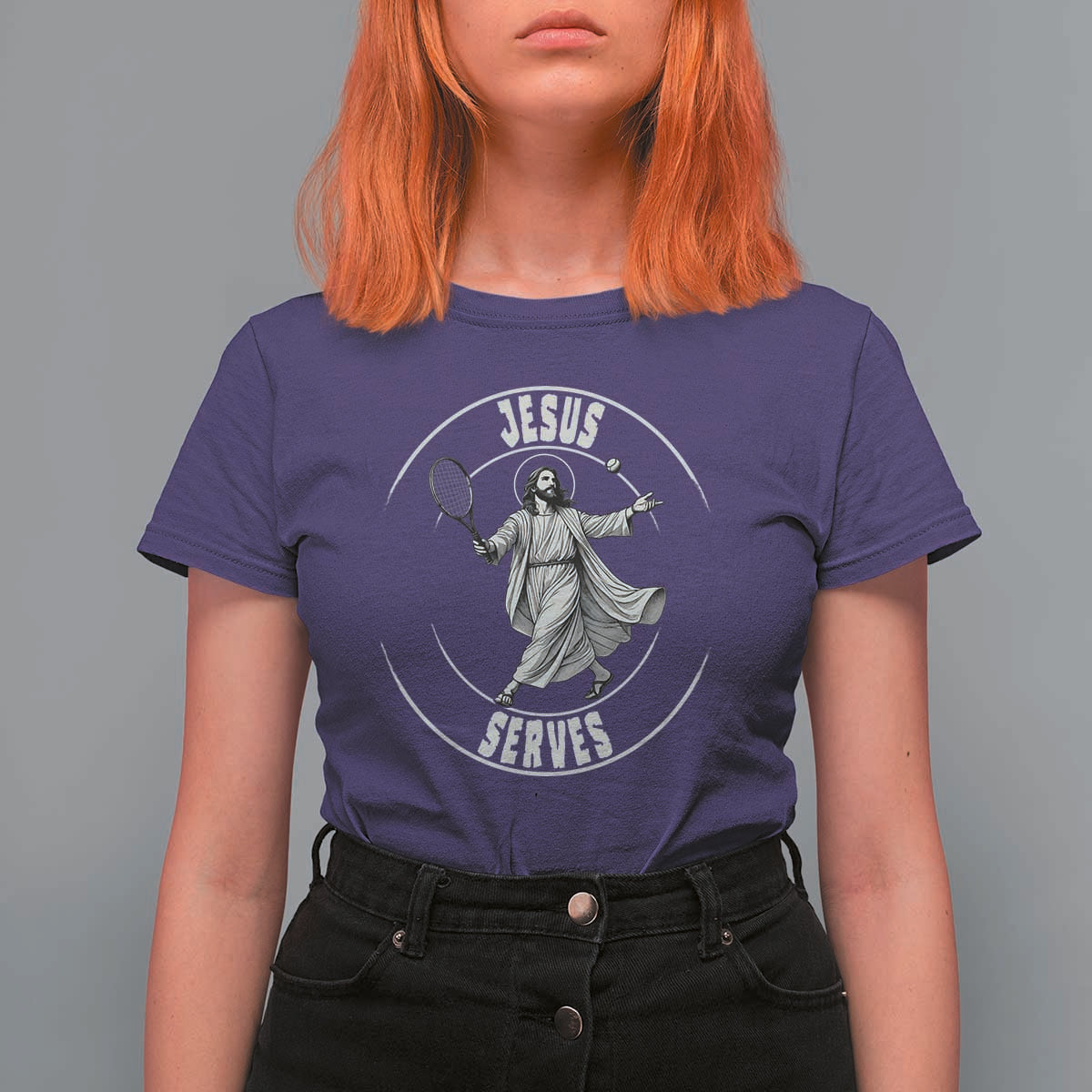 Christian Tennis Funny Gift For Believers T Shirt For Women Jesus Serves - Wonder Print Shop