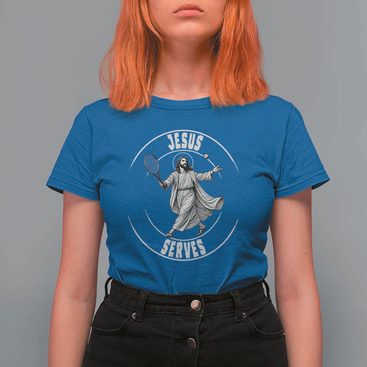 Christian Tennis Funny Gift For Believers T Shirt For Women Jesus Serves - Wonder Print Shop