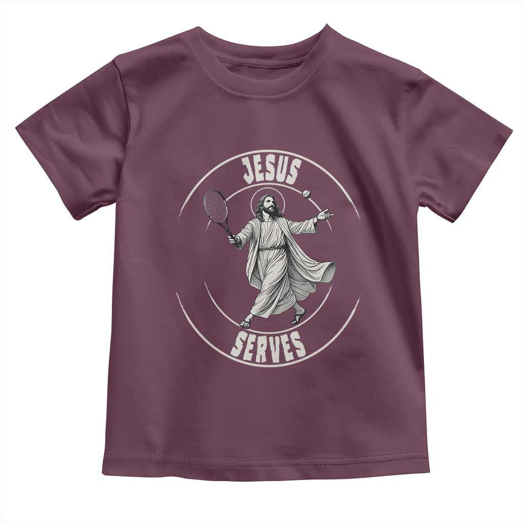 Christian Tennis Funny Gift For Believers Toddler T Shirt Jesus Serves - Wonder Print Shop