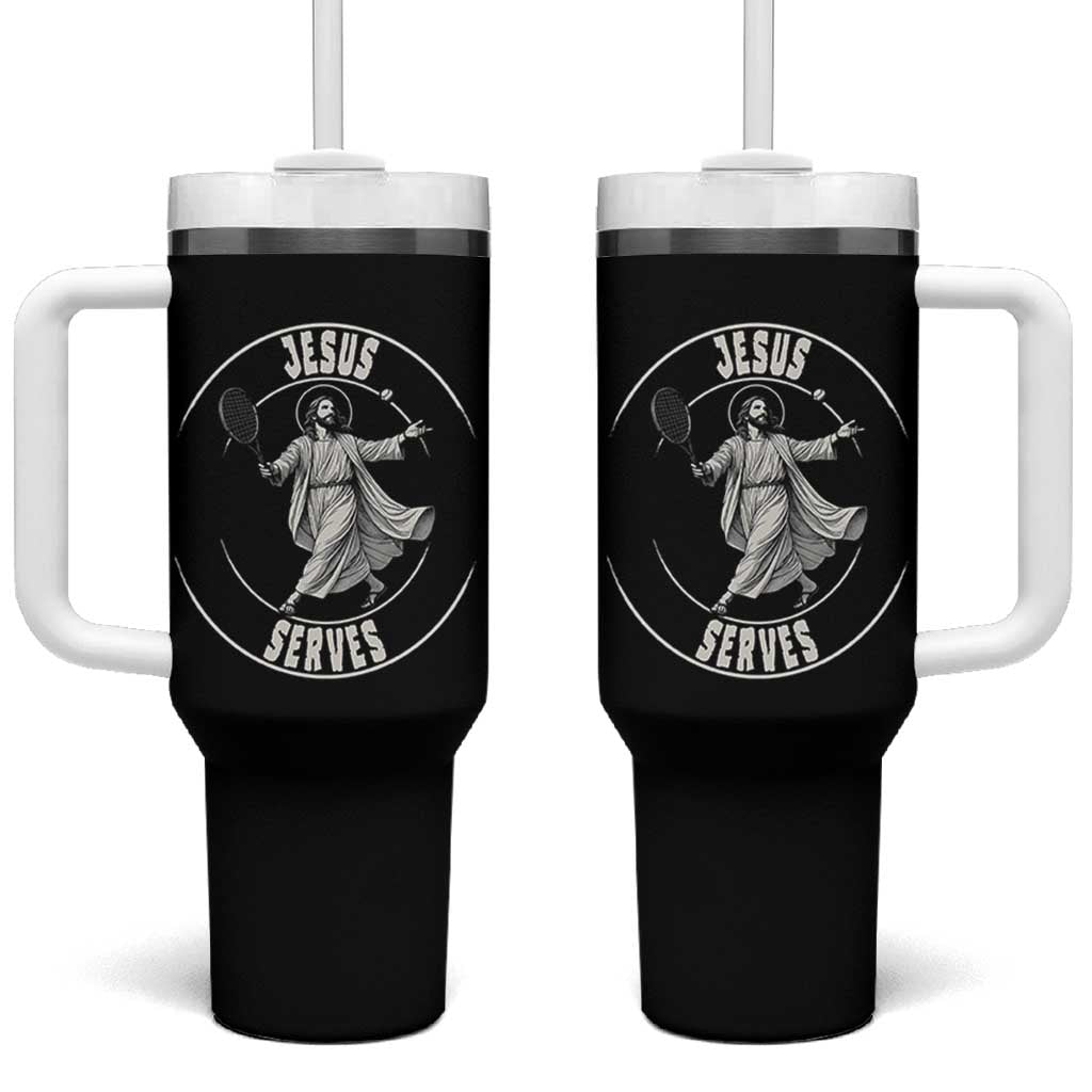 Christian Tennis Funny Gift For Believers Tumbler With Handle Jesus Serves - Wonder Print Shop