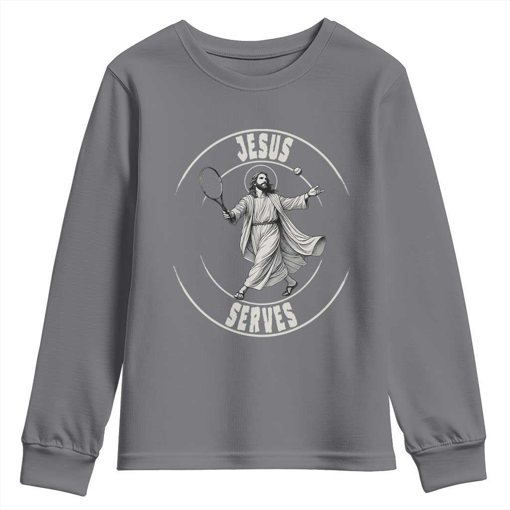 Christian Tennis Funny Gift For Believers Youth Sweatshirt Jesus Serves - Wonder Print Shop