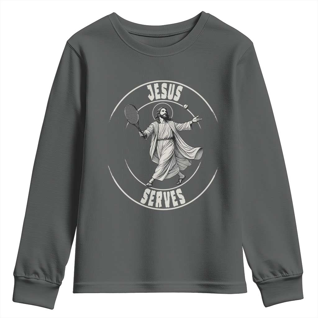 Christian Tennis Funny Gift For Believers Youth Sweatshirt Jesus Serves - Wonder Print Shop