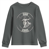 Christian Tennis Funny Gift For Believers Youth Sweatshirt Jesus Serves - Wonder Print Shop