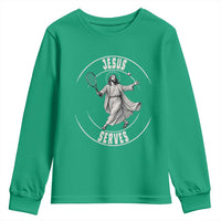 Christian Tennis Funny Gift For Believers Youth Sweatshirt Jesus Serves - Wonder Print Shop