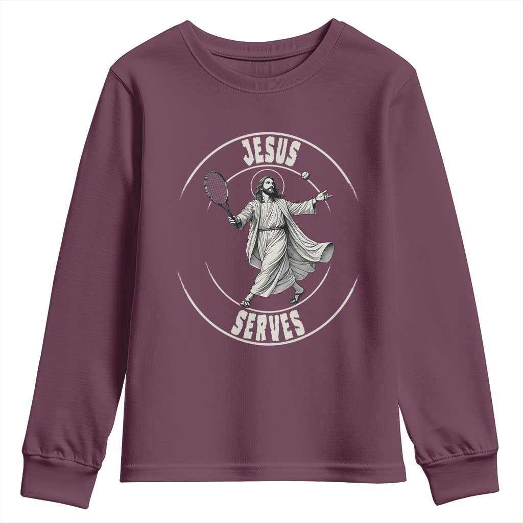 Christian Tennis Funny Gift For Believers Youth Sweatshirt Jesus Serves - Wonder Print Shop