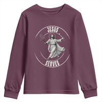 Christian Tennis Funny Gift For Believers Youth Sweatshirt Jesus Serves - Wonder Print Shop