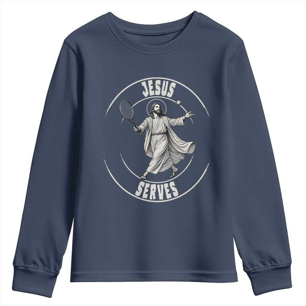 Christian Tennis Funny Gift For Believers Youth Sweatshirt Jesus Serves - Wonder Print Shop