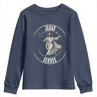 Christian Tennis Funny Gift For Believers Youth Sweatshirt Jesus Serves - Wonder Print Shop