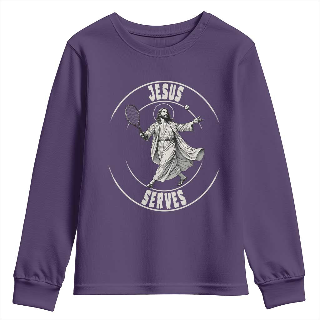 Christian Tennis Funny Gift For Believers Youth Sweatshirt Jesus Serves - Wonder Print Shop