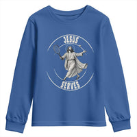 Christian Tennis Funny Gift For Believers Youth Sweatshirt Jesus Serves - Wonder Print Shop
