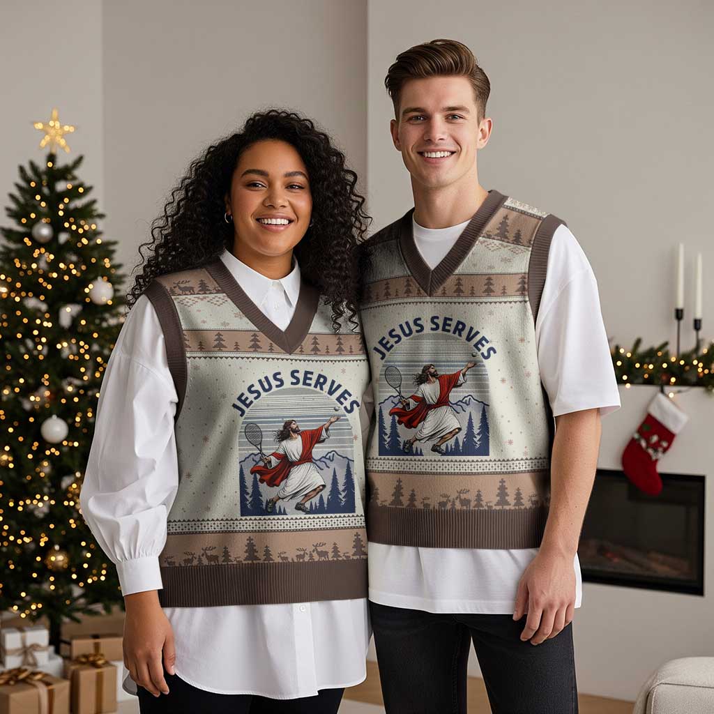 Christian Tennis Lover Gift V-Neck Knit Sweater Vest Funny Christian Gift - Wonder Print Shop