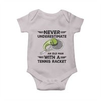 Funny Tennis Quote Baby Onesie Never Underestimate An Old Man With A Tennis Racket - Wonder Print Shop