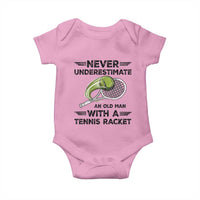 Funny Tennis Quote Baby Onesie Never Underestimate An Old Man With A Tennis Racket - Wonder Print Shop