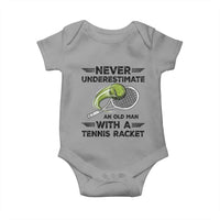 Funny Tennis Quote Baby Onesie Never Underestimate An Old Man With A Tennis Racket - Wonder Print Shop