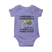 Funny Tennis Quote Baby Onesie Never Underestimate An Old Man With A Tennis Racket - Wonder Print Shop