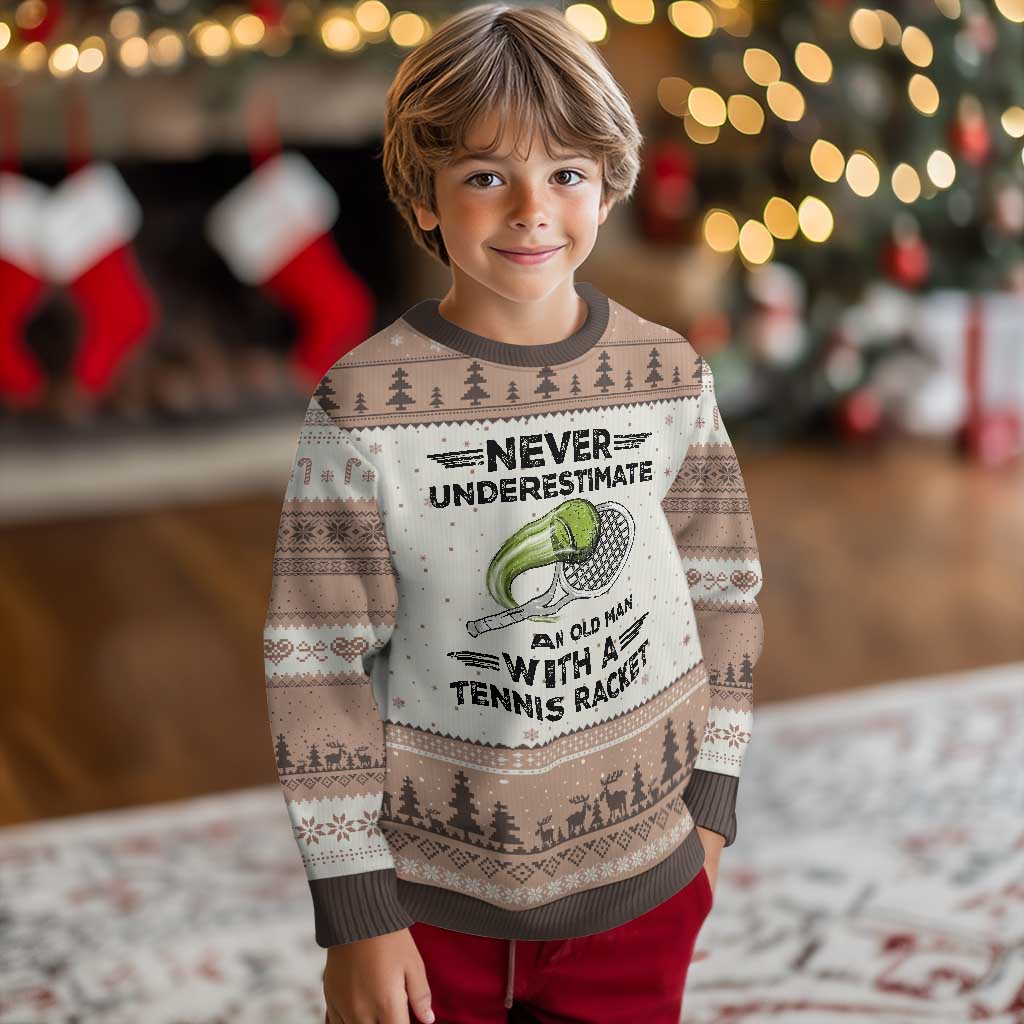Funny Tennis Quote Ugly Christmas Sweater Never Underestimate An Old Man With A Tennis Racket - Wonder Print Shop
