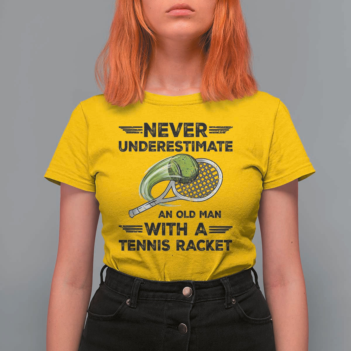Funny Tennis Quote T Shirt For Women Never Underestimate An Old Man With A Tennis Racket - Wonder Print Shop