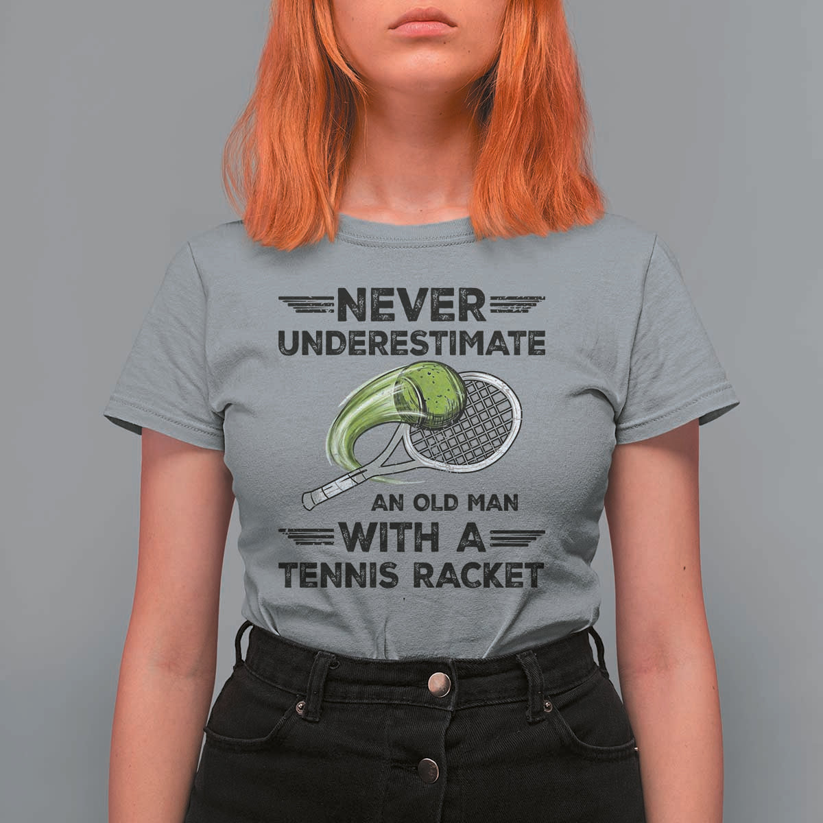 Funny Tennis Quote T Shirt For Women Never Underestimate An Old Man With A Tennis Racket - Wonder Print Shop