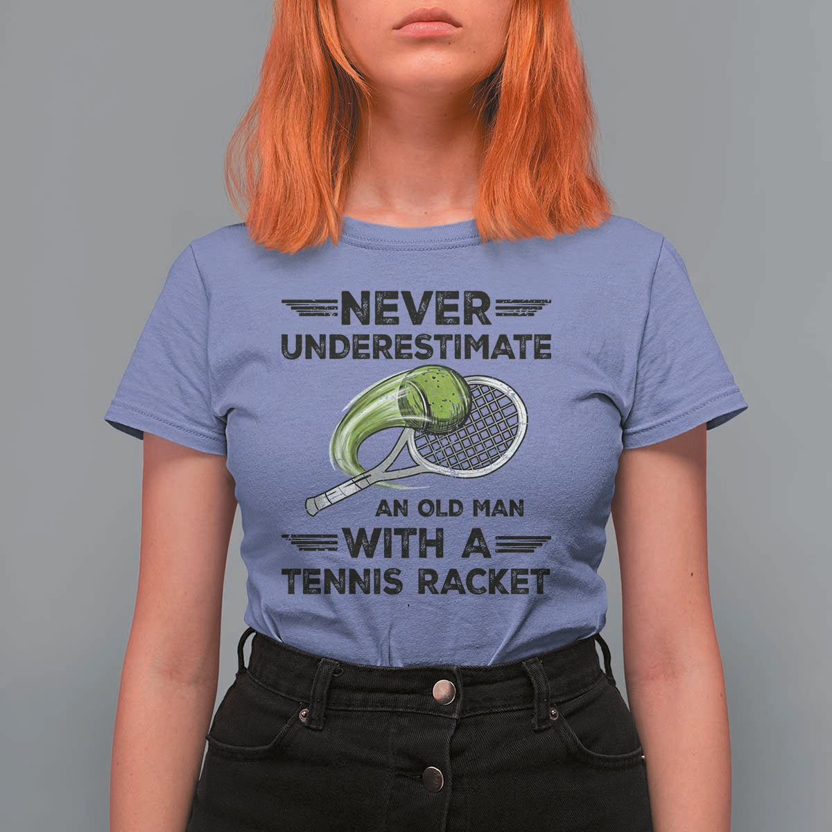 Funny Tennis Quote T Shirt For Women Never Underestimate An Old Man With A Tennis Racket - Wonder Print Shop