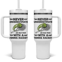 Funny Tennis Quote Tumbler With Handle Never Underestimate An Old Man With A Tennis Racket - Wonder Print Shop