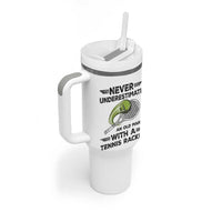 Funny Tennis Quote Tumbler With Handle Never Underestimate An Old Man With A Tennis Racket - Wonder Print Shop