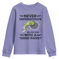 Funny Tennis Quote Youth Sweatshirt Never Underestimate An Old Man With A Tennis Racket - Wonder Print Shop