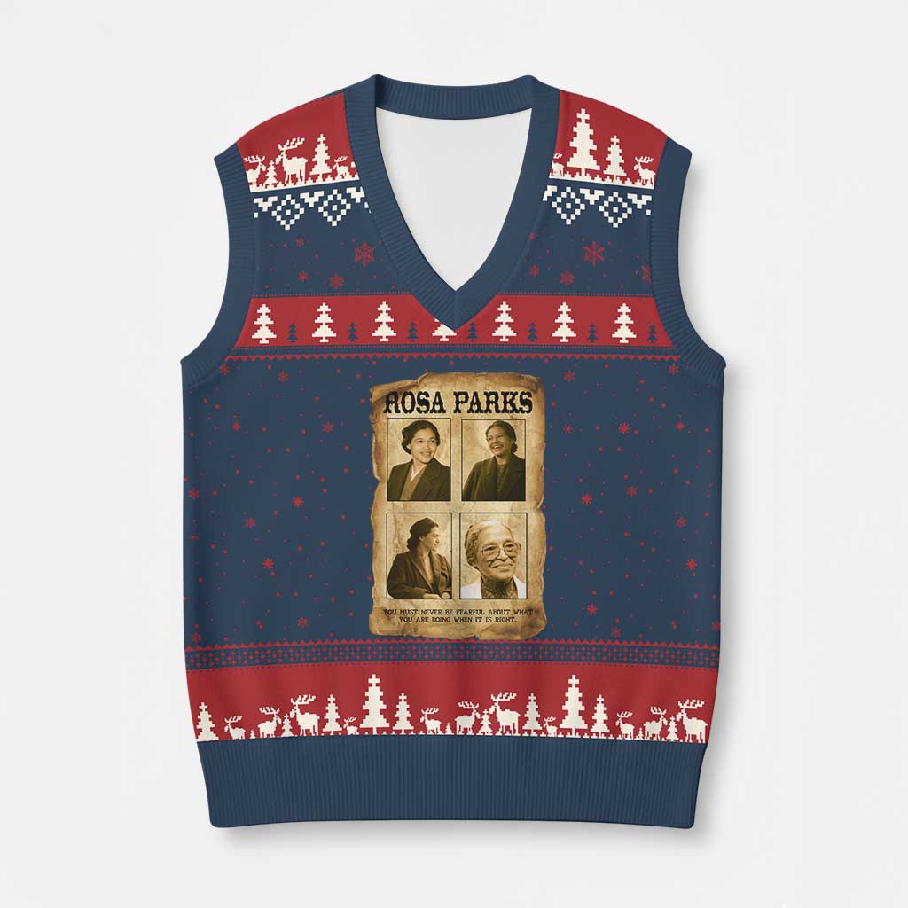 Vintage Rosa Parks V-Neck Knit Sweater Vest Courage And Justice Quote
