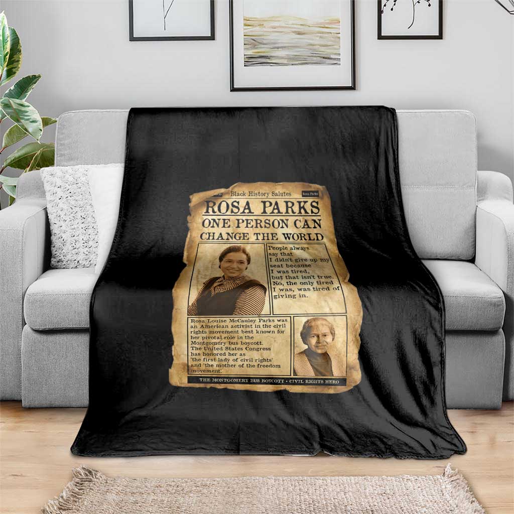 Vintage Newspaper Rosa Parks Throw Blanket One Person Can Change The World Quote