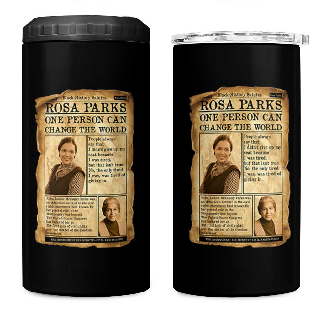 Vintage Newspaper Rosa Parks 4 in 1 Can Cooler Tumbler One Person Can Change The World Quote