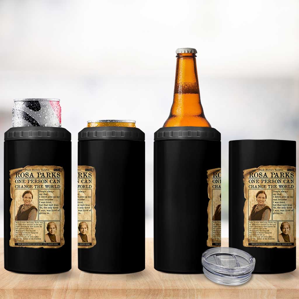 Vintage Newspaper Rosa Parks 4 in 1 Can Cooler Tumbler One Person Can Change The World Quote