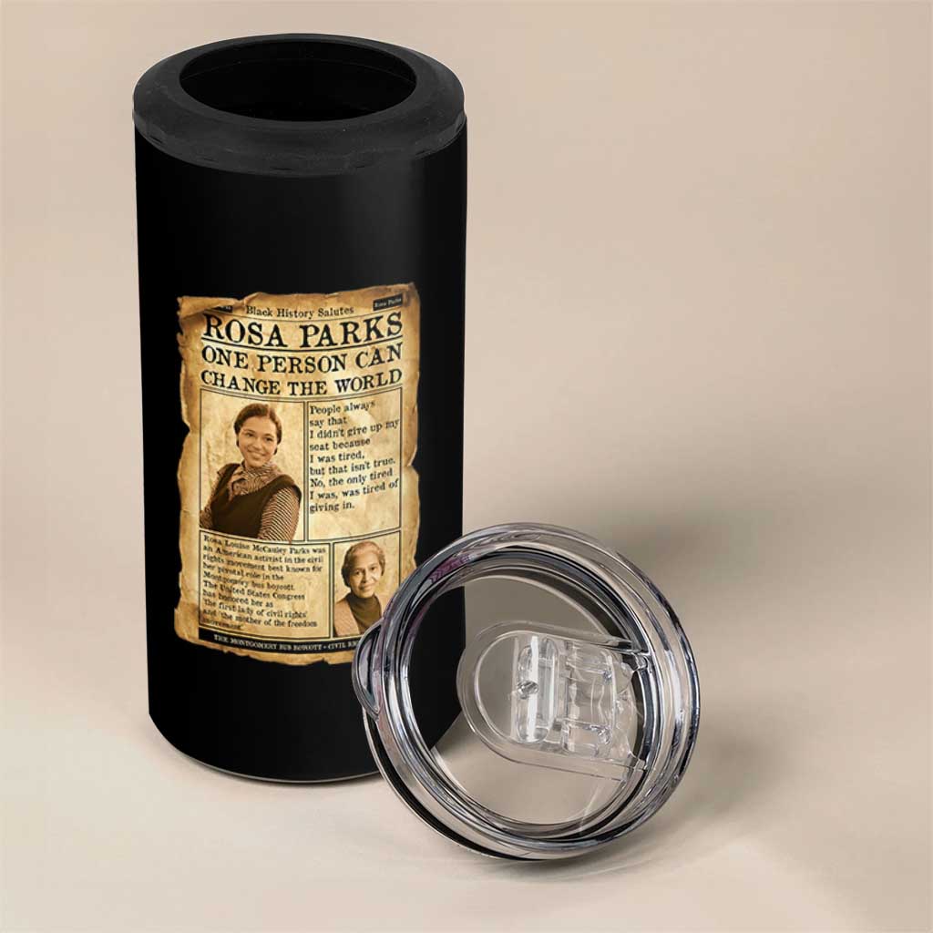 Vintage Newspaper Rosa Parks 4 in 1 Can Cooler Tumbler One Person Can Change The World Quote