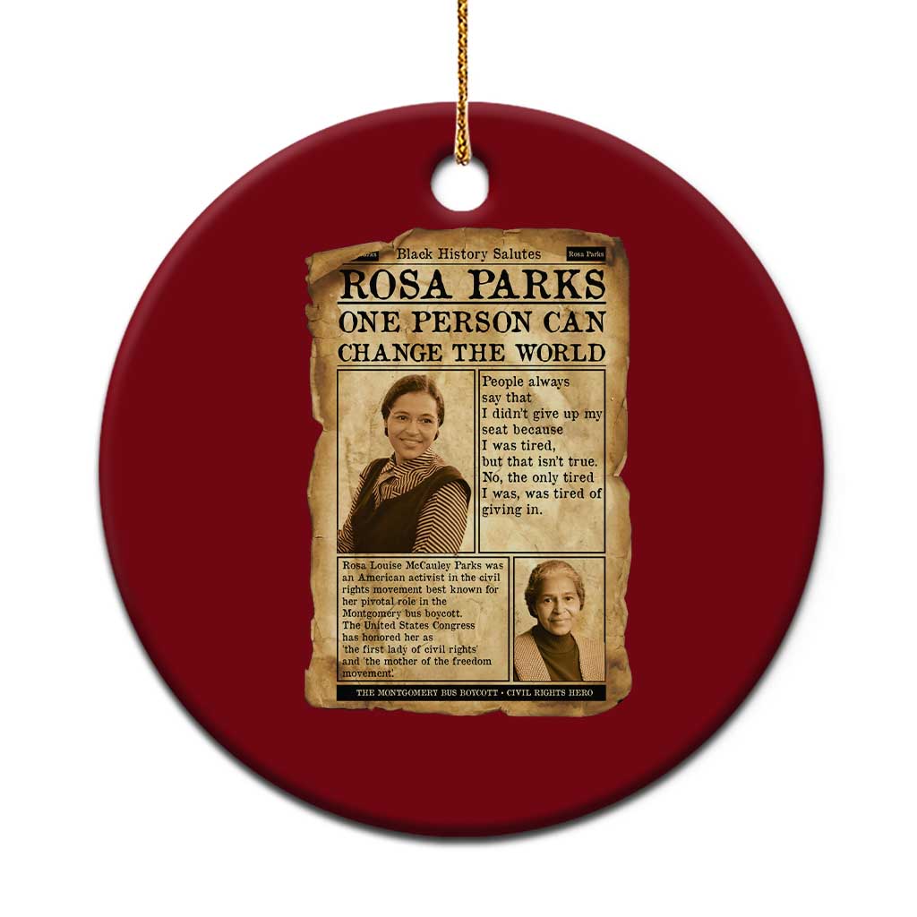 Vintage Newspaper Rosa Parks Ceramic Ornament One Person Can Change The World Quote