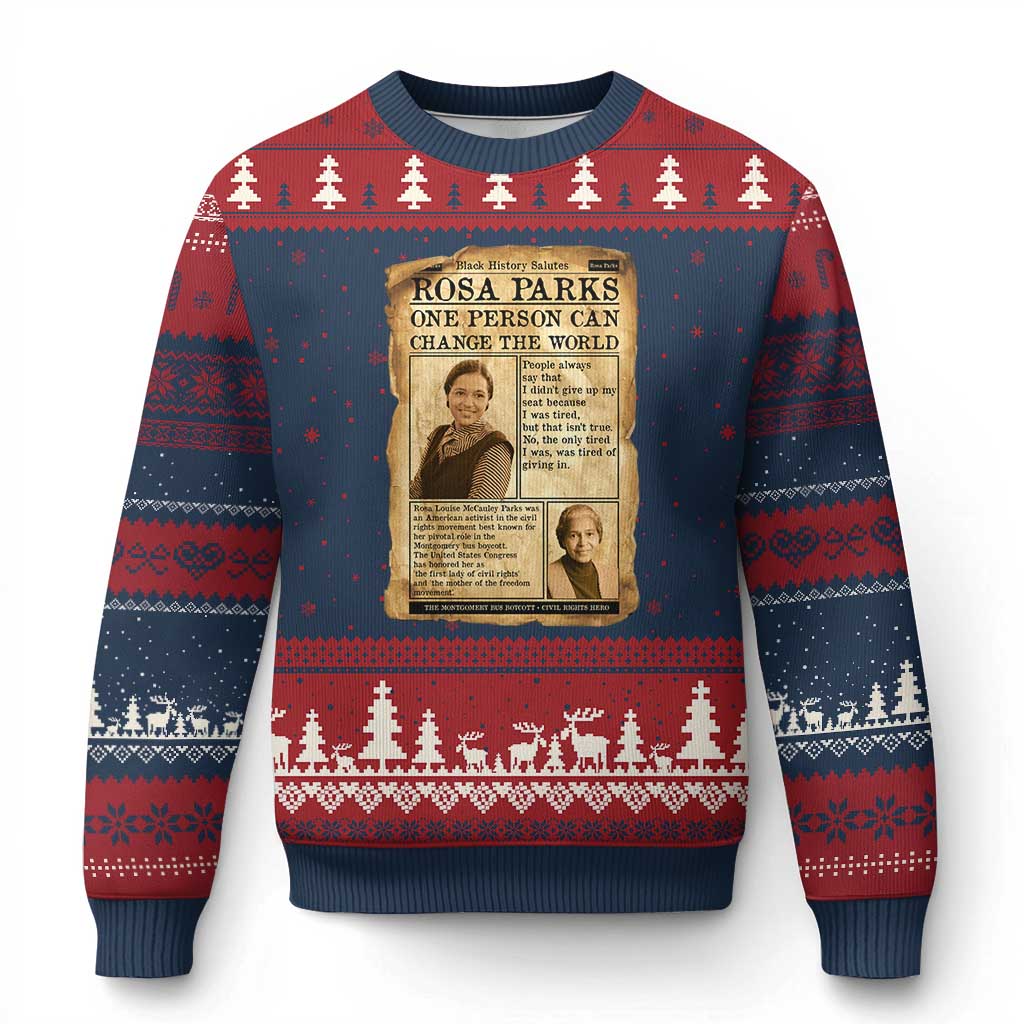 Vintage Newspaper Rosa Parks Ugly Christmas Sweater One Person Can Change The World Quote
