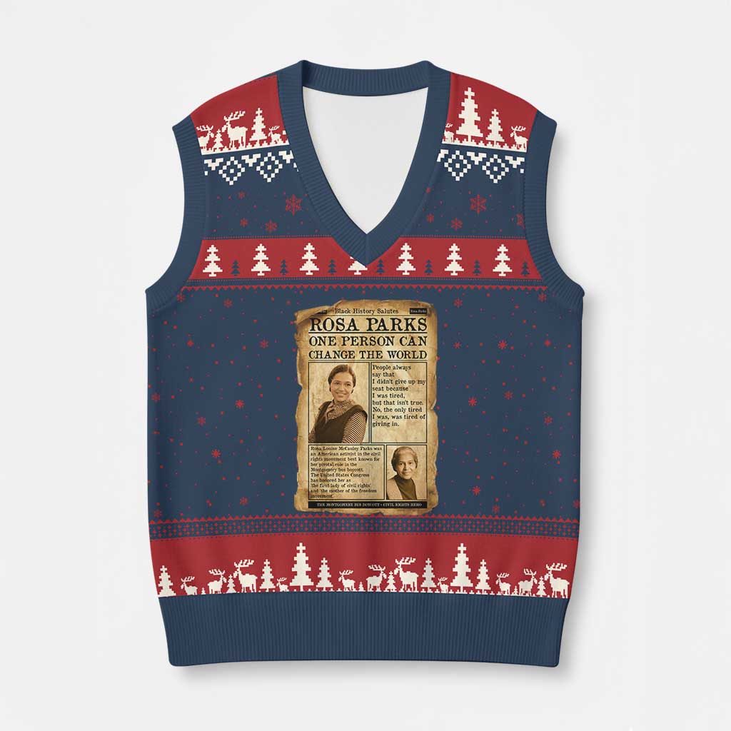 Vintage Newspaper Rosa Parks V-Neck Knit Sweater Vest One Person Can Change The World Quote