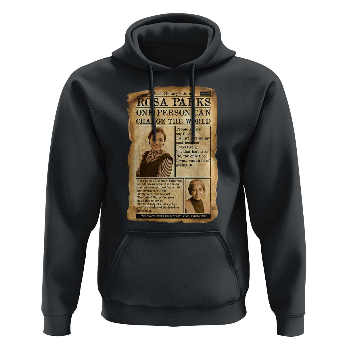 Vintage Newspaper Rosa Parks Hoodie One Person Can Change The World Quote