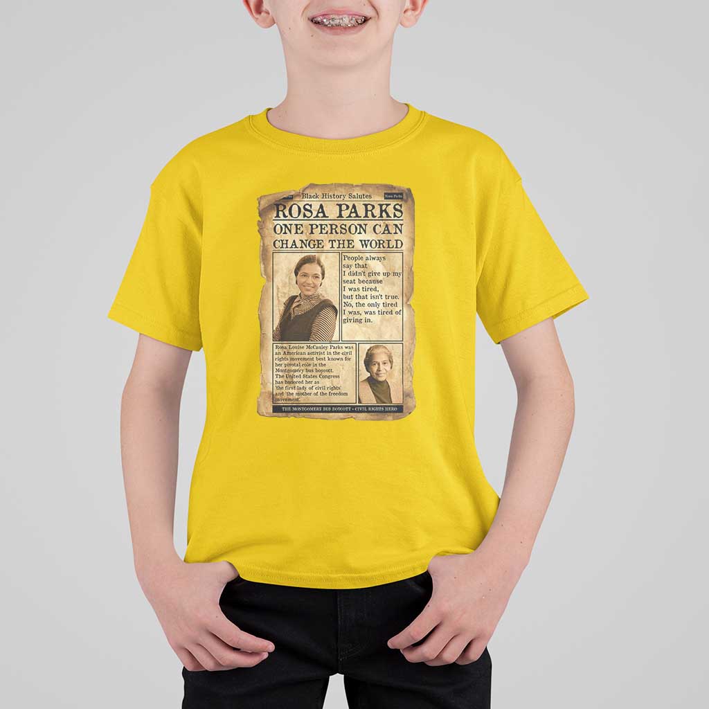 Vintage Newspaper Rosa Parks T Shirt For Kid One Person Can Change The World Quote