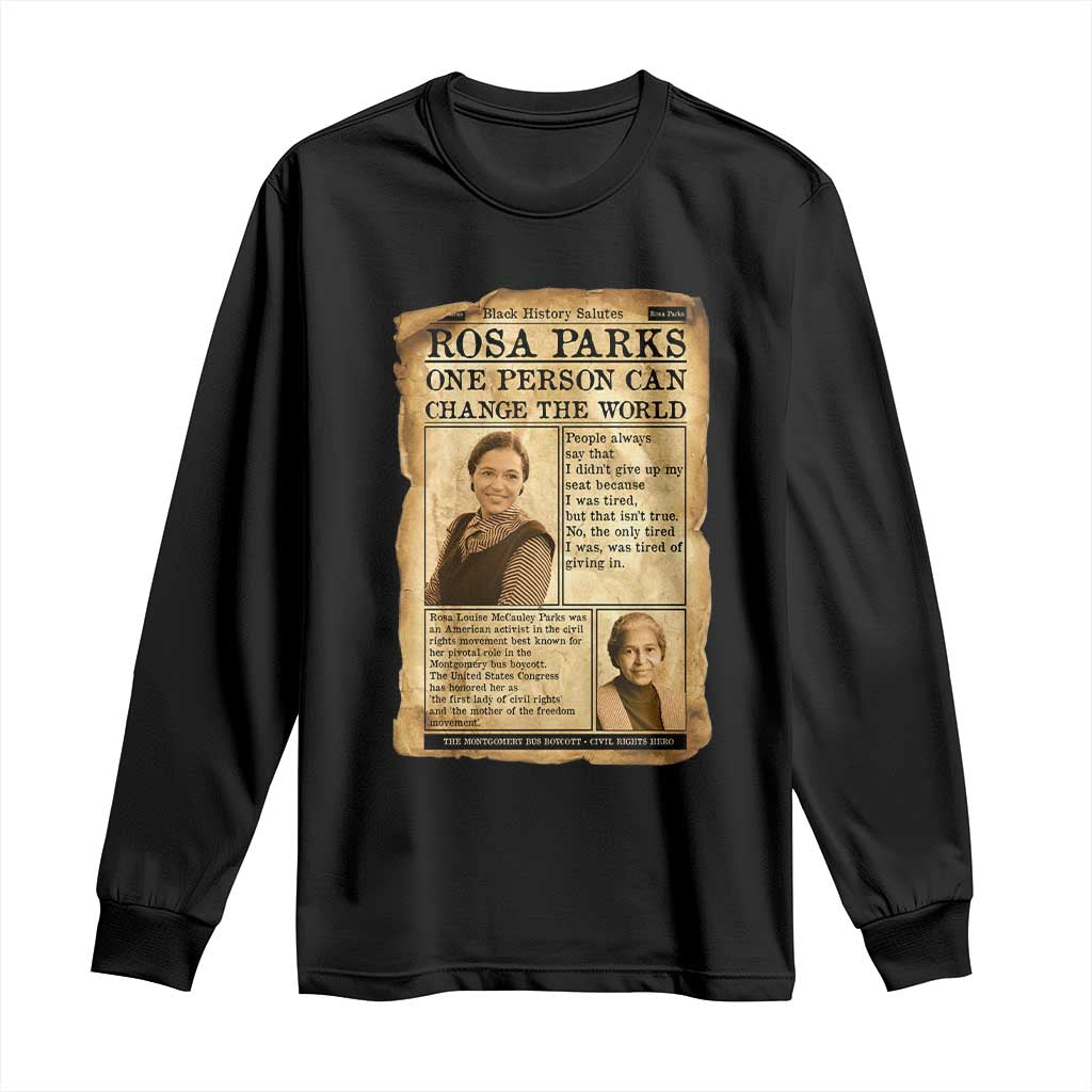 Vintage Newspaper Rosa Parks Long Sleeve Shirt One Person Can Change The World Quote