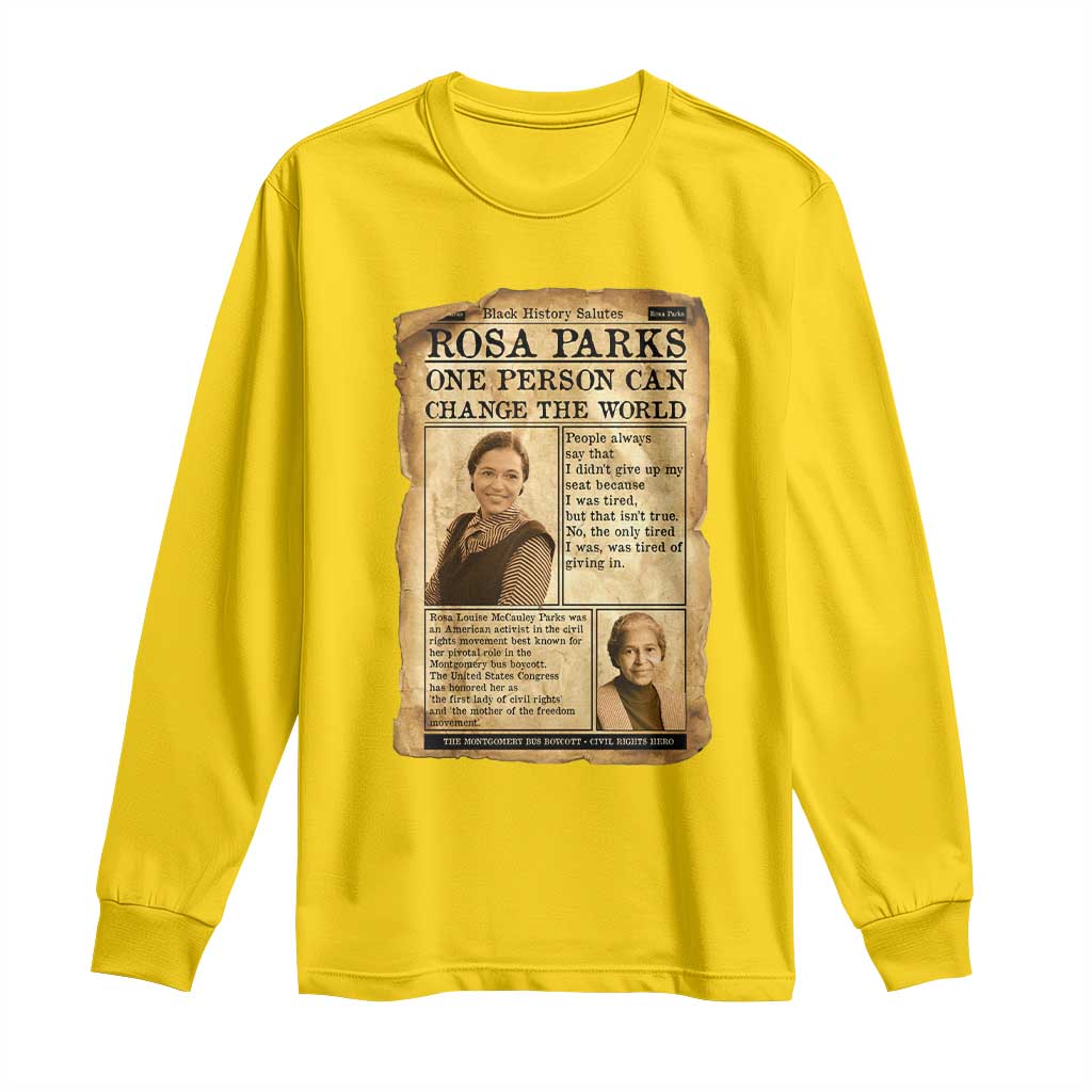 Vintage Newspaper Rosa Parks Long Sleeve Shirt One Person Can Change The World Quote