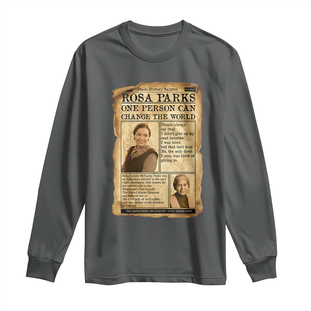 Vintage Newspaper Rosa Parks Long Sleeve Shirt One Person Can Change The World Quote