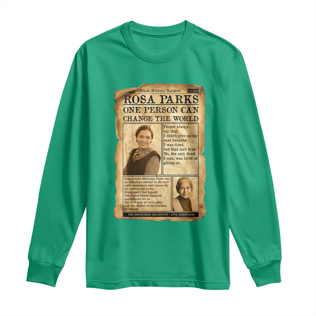 Vintage Newspaper Rosa Parks Long Sleeve Shirt One Person Can Change The World Quote