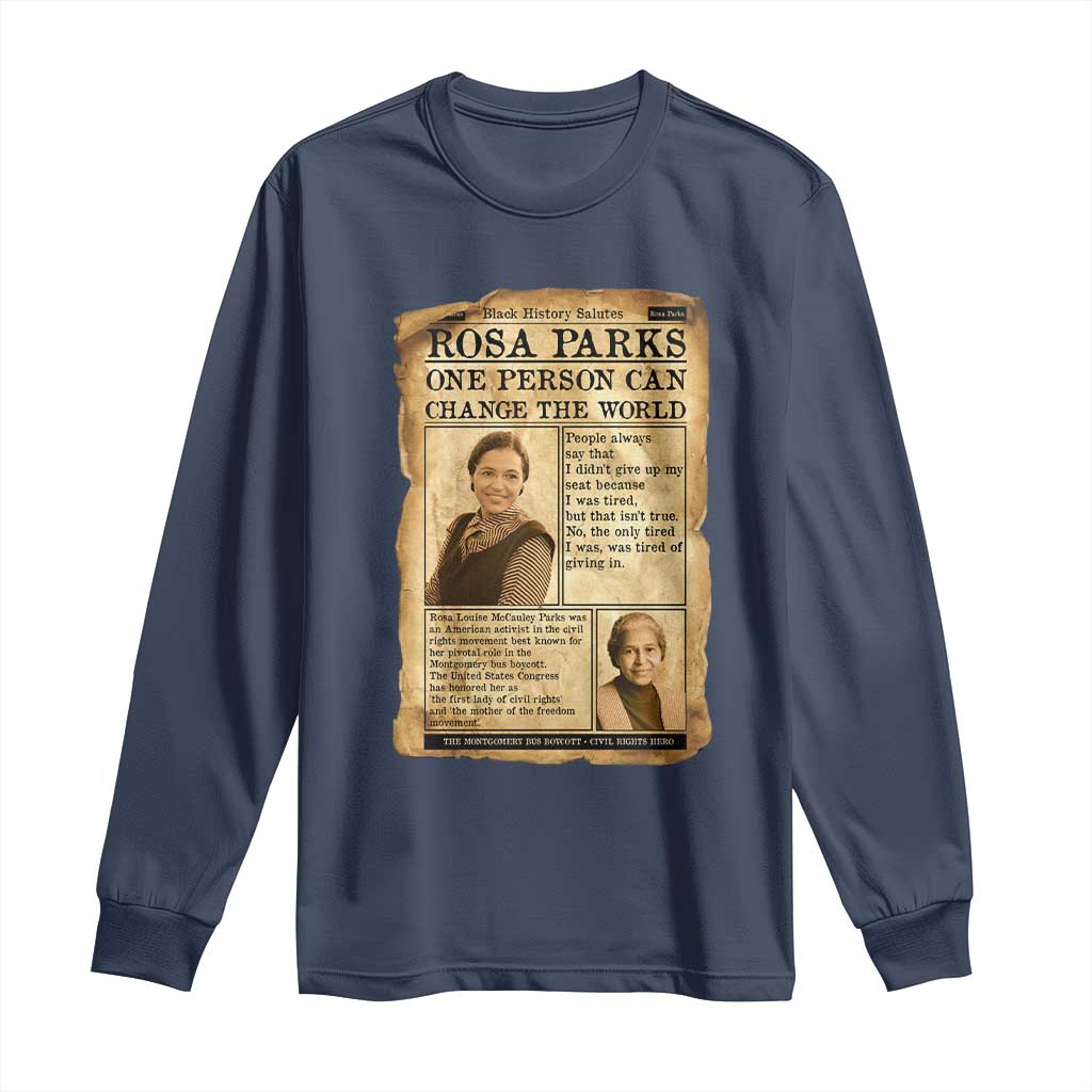 Vintage Newspaper Rosa Parks Long Sleeve Shirt One Person Can Change The World Quote