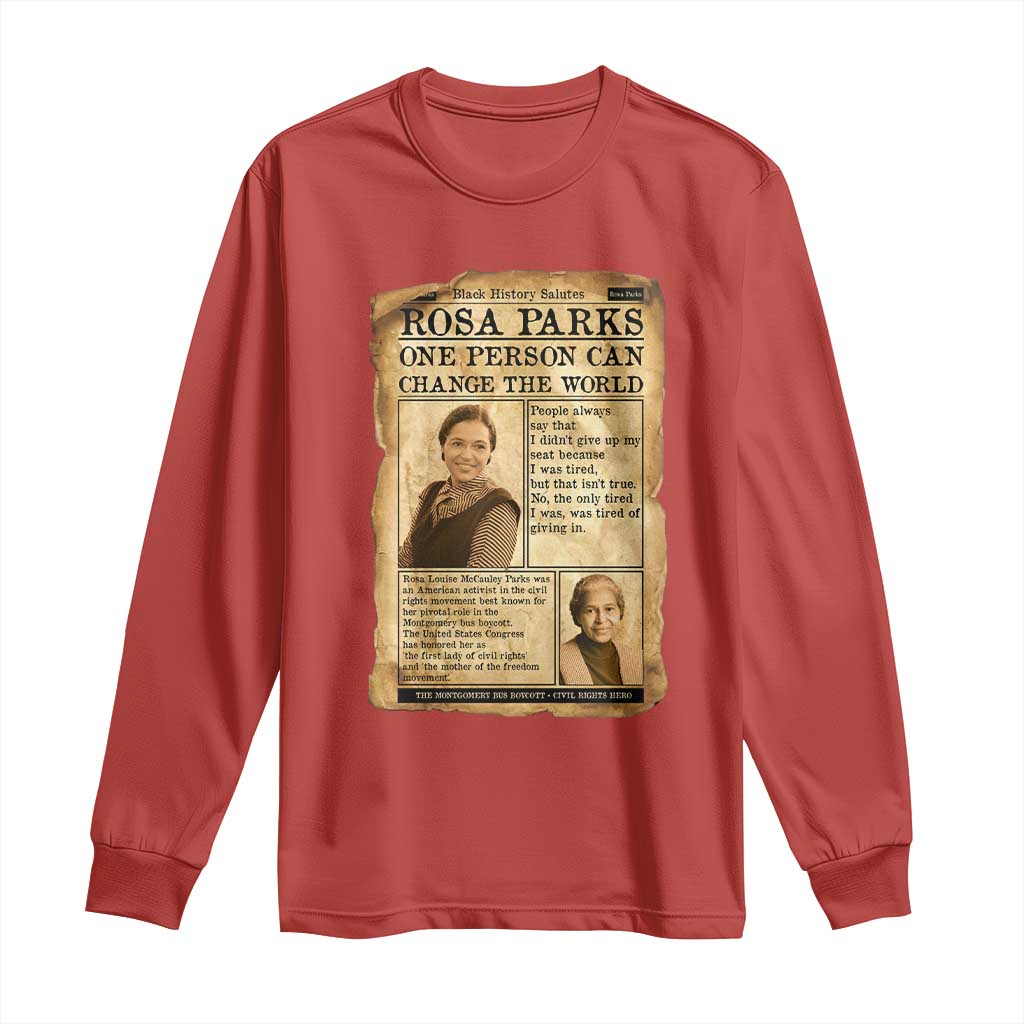 Vintage Newspaper Rosa Parks Long Sleeve Shirt One Person Can Change The World Quote